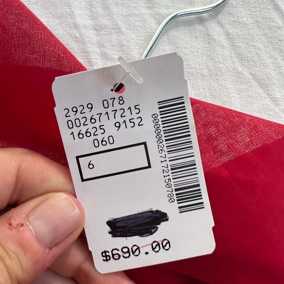 NWT red Prada asymmetrical button up top with sheer sleeves and bow - Picture 6 of 6